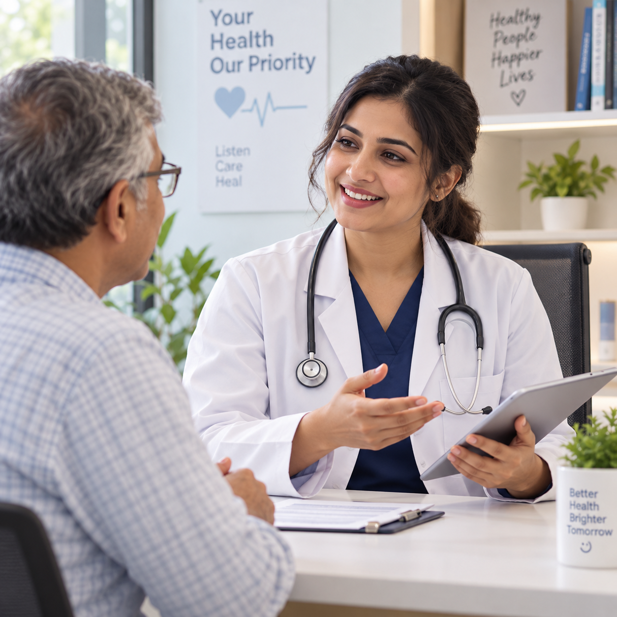 A doctor speaking with a patient